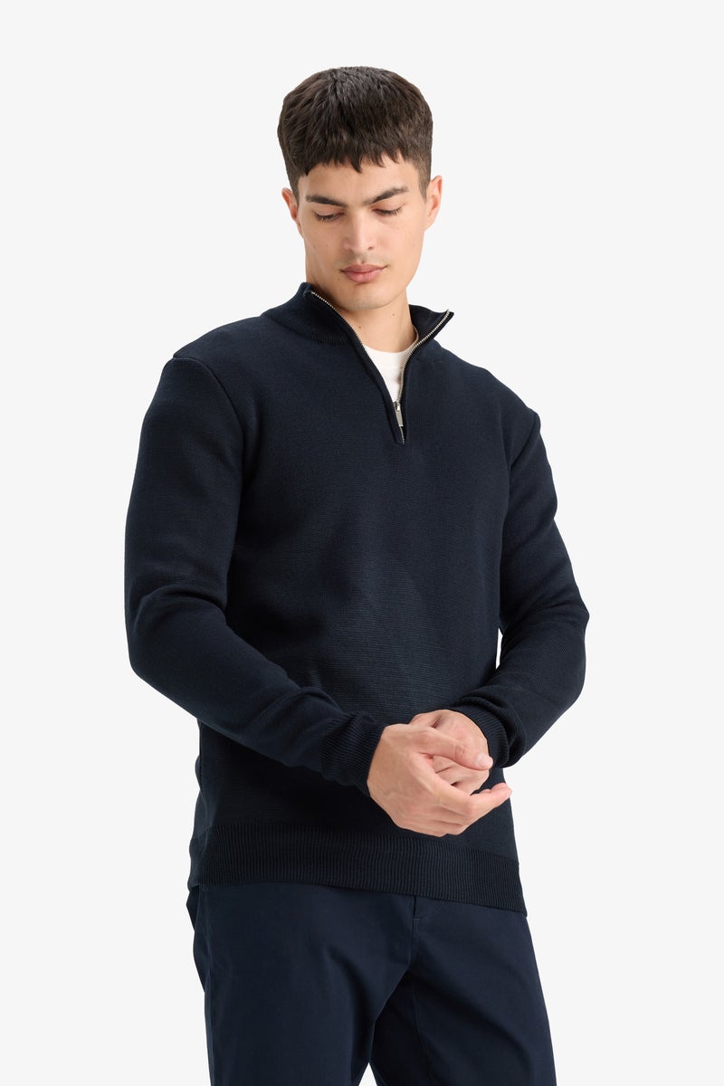 DeFacto Blue Man Standard Fit Half Zippered Basic Knit Pullover Casual - Image 3